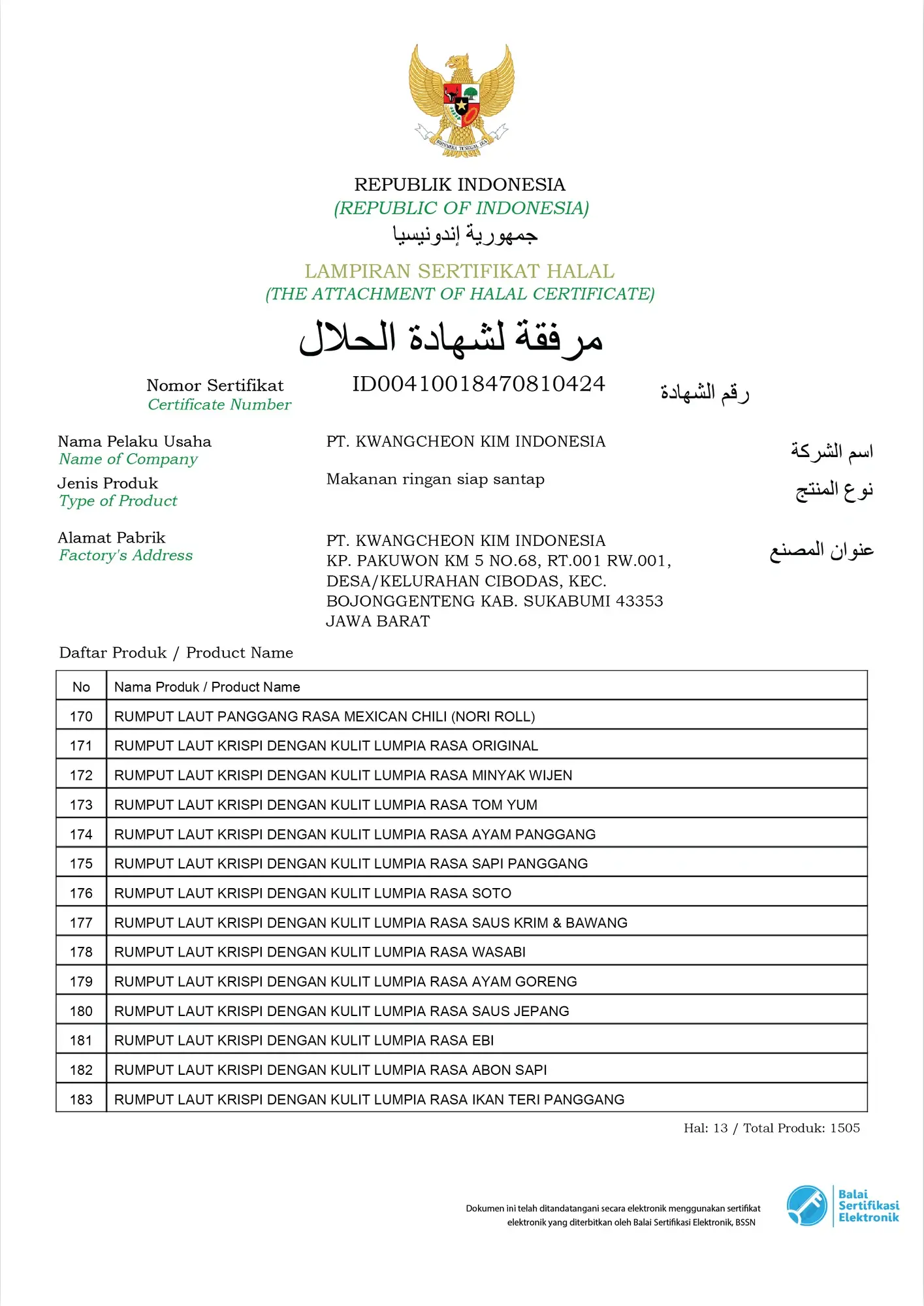 Sertifikat Halal MUI 1