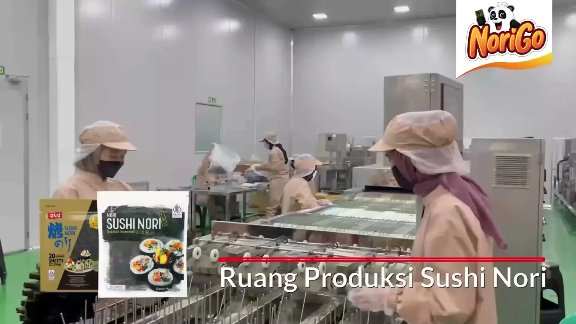 Workers in the Norigo nori production room